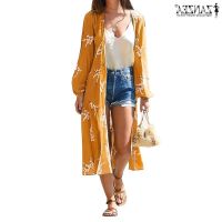 COD SDFGDERGRER ZANZEA Women Comfortable Fashion Casual V-neck Long Sleeve Printed Long Kimonos