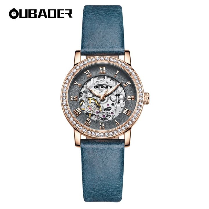oubaoer-นาฬิกาข้อมือแฟชั่นสำหรับผู้หญิง-นาฬิกาข้อมือหรูหราลำลองเข็มขัดหนังออโตเมติก-gratis-ongkir