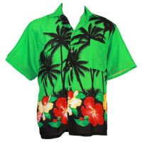 Size S L XL XXL เสื้อเชิ้ตฮาวาย Hawaiian Shirt Aloha Coconut Big Flower Beach Holiday Green HW268t เสื้อสงกรานต์ เสื้อลายดอก