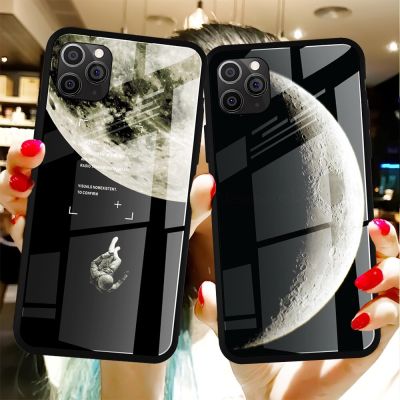 [สินค้าใหม่ในสต็อก] Cool Space กระจกนิรภัยสำหรับ iPhone 11 13 12 14 Pro Max Xs Mini Moon Star สำหรับ iPhone 6S 7 8 Plus X XS Max XR SE Case