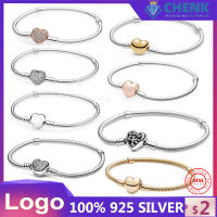 With Logo Hot Sale Love heart Sterling Silver Bracelet Fit Original Design Beads Charms Bangle DIY Jewelry Making Gift For Women