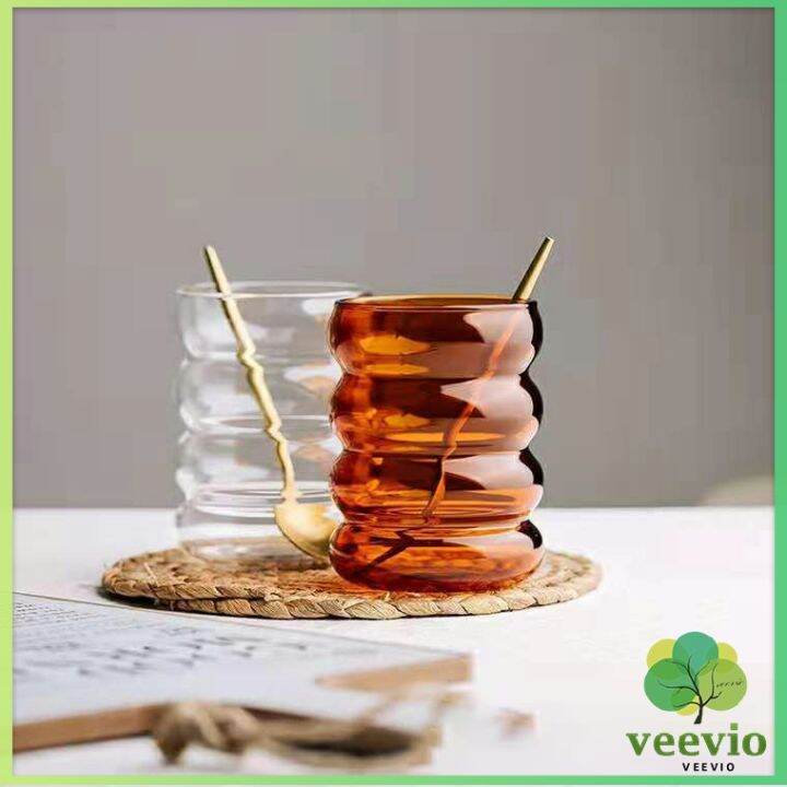 veevio-better-ถ้วยแก้ว-ถ้วยกาแฟ-ถ้วยนม-ทรงลอนใหญ่-จับถนัดมือ-glass-cup-มีสินค้าพร้อมส่ง