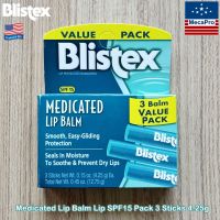 Blistex® Medicated Lip Balm Lip SPF15, Pack 3 Sticks 4.25g บริสเท็กซ์ ลิปบาล์ม บำรุงริมฝีปาก