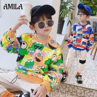 AMILA เสื้อเสื้อกีฬาแขนยาวใส่เดินถนนเด็ก เสื้อกีฬาแขนยาวเด็กชายหลวมน่ารัก