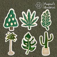 ?? พร้อมส่ง : ?? เข็มกลัดเซ็ทใบไม้สีเขียวและกระบองเพชร | Green Leaf &amp; Cactus Enamel Brooch Pin Set.