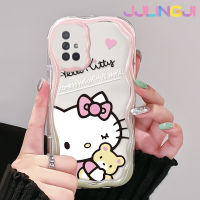 Jlingji เคสปลอกสำหรับ Samsung กาแลคซี A72 4G A72 5G A71ลายรูปหมีแมวการ์ตูนขอบคลื่นเนื้อครีมดีไซน์ใหม่นิ่มเคสโปร่งใสลายกล้องถ่ายรูปเคสมือถือเรียบง่ายปลอกป้องกันอ่อนโยน