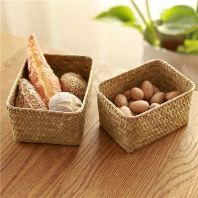 （A SHACK）◙▥✷ Fruit Basket Handmade Food Storage Box Bread Bins Straw Sundries Makeup