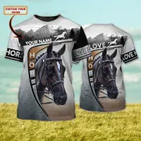 (in stock) Summer Hot Selling Fashion Mens T-shirt Love Horse Personalized Name 3D Full Body Printing Casual Cool T-shirt Unisex T-shirt (free nick name and logo)