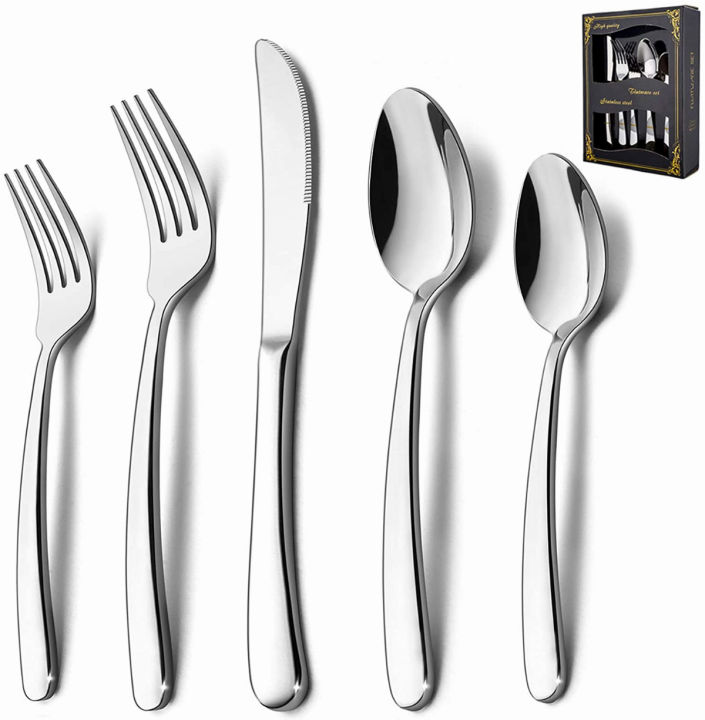 Silverware Set With Steak Knives, 48-Piece Stainless Steel Flatware Cutlery  Set For 8, Kitchen Cutlery Set For Home Kitchen Restaurant Hotel, Mirror  Polished, Dishwasher Safe (Black)
