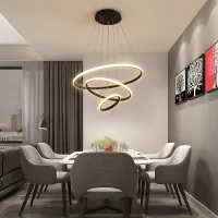 NEW Led Modern Pendant Lamp For Dining Room Kitchen loft Home Black Circle Deco Round Ring Hanging Chandelier Light Fixture