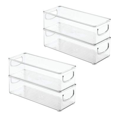 4Pcs Stackable Plastic Food Storage Bin with Handles for Kitchen Pantry, Cabinet, Refrigerator, Freezer - Organizer