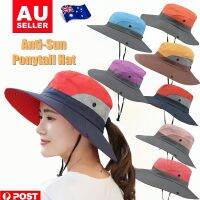 Wide Brim Ponytail Hat Beach Cap Anti-Uv Tourism Climbing Men Outdoor Sunshade 22-23in Polyester