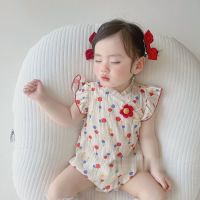 Baby summer wear clothes bag fart female baby romper suit thin section red sleeveless net princess brim climb clothes in summer