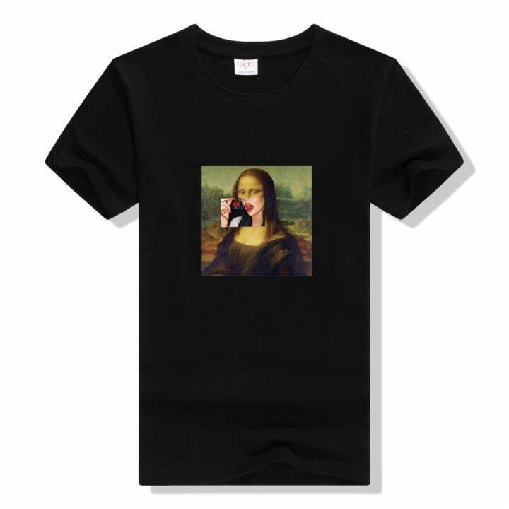 funny-mona-lisa-hugging-cat-lovely-printed-tshirt-for-gothic-tshirt-cute-kawaii-tee-shirts-gildan-spot-100-cotton