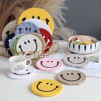 【CC】 Cotton Rope Bowl Coaster Smiley Face Pattern Table Anti-scalding Drink Cup Disc Pot Accessories