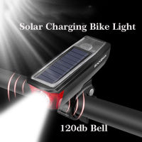 ROCKBROS Bicycle Headlights IPX4 Waterproof 2000 mAh USB Solar Charging Bike Light Bike Bell 120 dB Smart Switch Multiple Modes