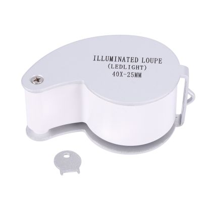 40 X 25mm Glass Lens Jeweler Loupe Magnifier With LED-Silver