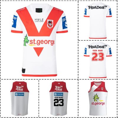 （Print Home / George Quality [hot]2023 Illawarra St Singlet Dragons Size:S-5XL Name Rugby Custom Number）Top Shirt Jersey Mens