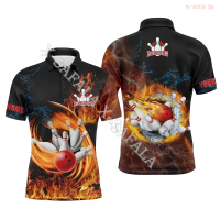 【high quality】  Casual Polo Shirt, Inflatable Sleeves, Skull Print And Lighting, Suitable for Gifts, Summer Fashion, Suitable for Bowling Athletes.