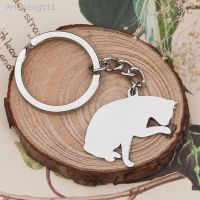 DoreenBeads Fashion 304 Stainless Steel Cute Cat Pet Silhouette Keychain Keyring Silver Color Cat DIY 80mm x 37mm1 Piece