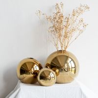 Nordic golden electroplating ceramic vase spherical home decoration accessories wedding decoration flower insert interior decor