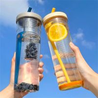 Cute Water Bottle With Foldable Straw 700ML Water Bottles Fruit Tea Built-in Filter Cup Portable Office Drinkware Outdoor Ins