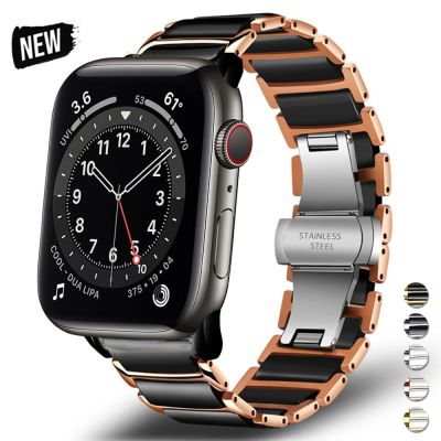 Ceramics Stainless Steel Band For Apple Watch Ultra 49mm Series 8 7 45mm 41mm Business Strap For iWatch 6 5 4 3 44 42mm 40 38mm Straps