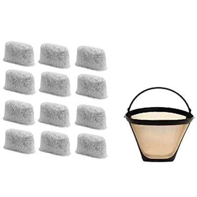 8-12 Cup Coffee Filter & Set of 12 Charcoal Water Filters for Cuisinart Coffee Maker and Brewers. Replaces for Cuisinart No.4 Cone Reusable Coffee Filter & Cuisinart Water Filter