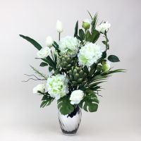 แจกันดอกไม้ประดิษฐ์ขนาดใหญ่ โทนสีขาวเขียว ดอกไม้ตกแต่งบ้าน