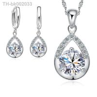 ☫❁ Hot Sale 925 Sterling Silver Plated Bridal Jewelry Sets Crystal Water Drop Necklaces Hoop Earrings Women Party Engagement