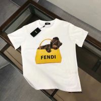 High Version 2023ฤดูร้อน Fendii กระเป๋าถือลายอักษรหมีพิมพ์สบายๆแขนแขนสั้นคอกลมเสื้อยืด Unisex