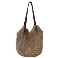 Fashion Popular Woven Bag Handmade Cotton Rope Reticulate Woven Shoulder Bag for Holiday/Beach(Brown)