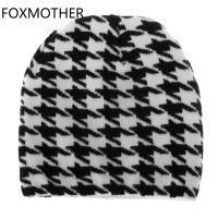 [Hana Clothing Store] FOXMOTHER แฟชั่นใหม่สีดำสีขาว Houndstooth หมวกหมวกผู้หญิงหญิงหมวกฤดูหนาว2020 Gorros Mujer