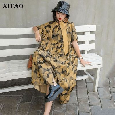 XITAO Dress Casual Print  Short Sleeve Shirt Dress