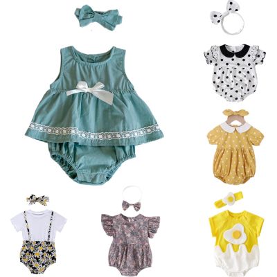 Baby Rompers and Headband Newborn Baby Girls Summer Romper Jumpsuit Bodysuit Fashion Infant Clothes Baju