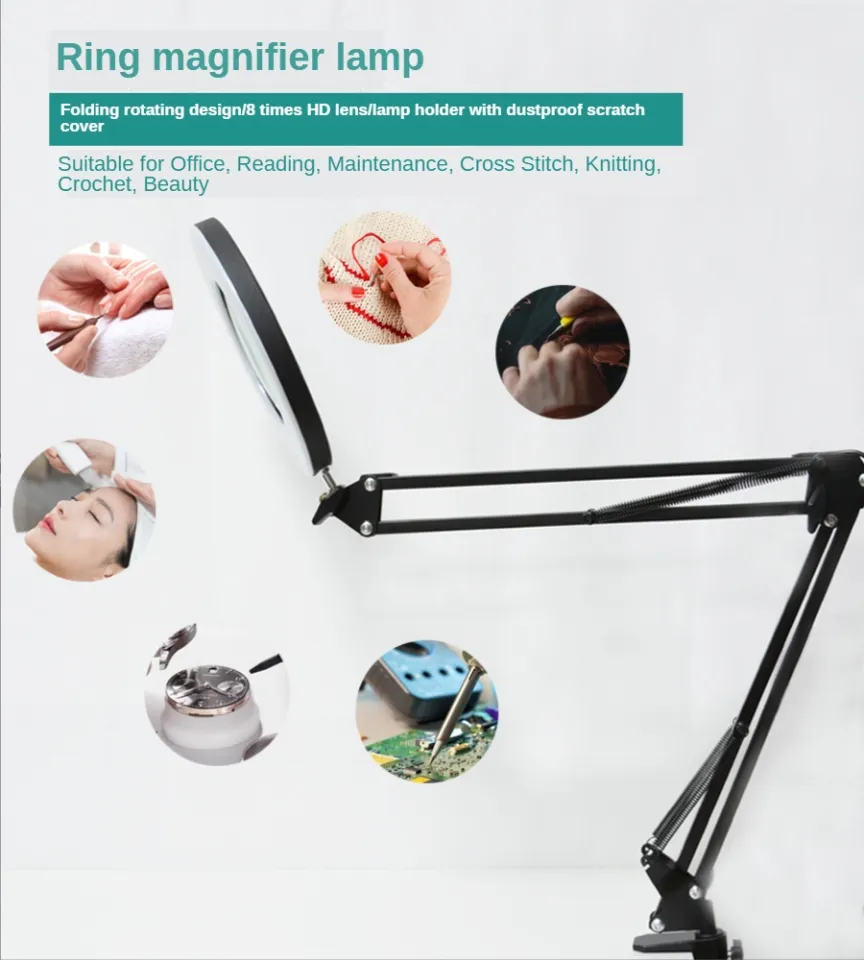 LED Magnifying Lamp Metal Swing Arm Magnifier Lamp 3 Color Modes, 8X  Magnification, 120LED Illuminated Magnifier