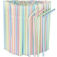 ✾ 100Pcs Bendable Drinking Straws Disposable Drinking Straw Flexible Assorted Colors Striped for Party Milkshake Cocktail 8.2inch