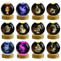 ⊙✸ 12 Constellation Crystal Ball Night Light 3D Engraved Moon Lamp Glowing Planetary Galaxy Glass Sphere Birthday Christmas Gift