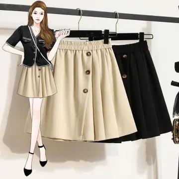 Plus Size Mini Skirt Plain High Waist Button Design Sweet for