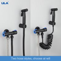 ULA Stainless Steel Bidet faucet Black Portable Bidet Sprayer Set Single Cold Water Shower Head One in two out Angle valve