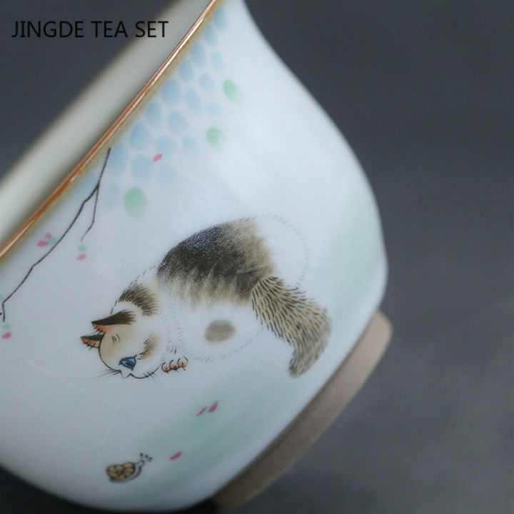 retro-ru-kiln-ceramic-gaiwan-teacup-cute-kitten-pattern-tea-tureen-bowl-chinese-teaware-accessories-drinkware-personal-cup-140ml