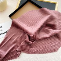 ☸▨ Stylish Womens Small Scarves Solid Color Silk Pleated Decorative Headscarf Soft Beautiful Bandana Elegant Retro Hair Tie Band