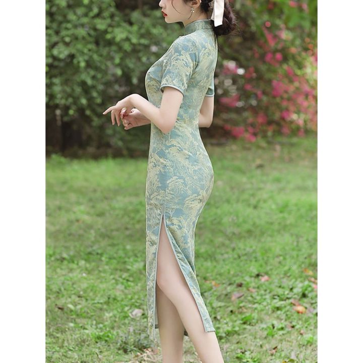 g2ydl2-qipao-ใหม่-ชุดเดรส-สไตล์วินเทจ-สีเขียว-สําหรับวัยรุ่น