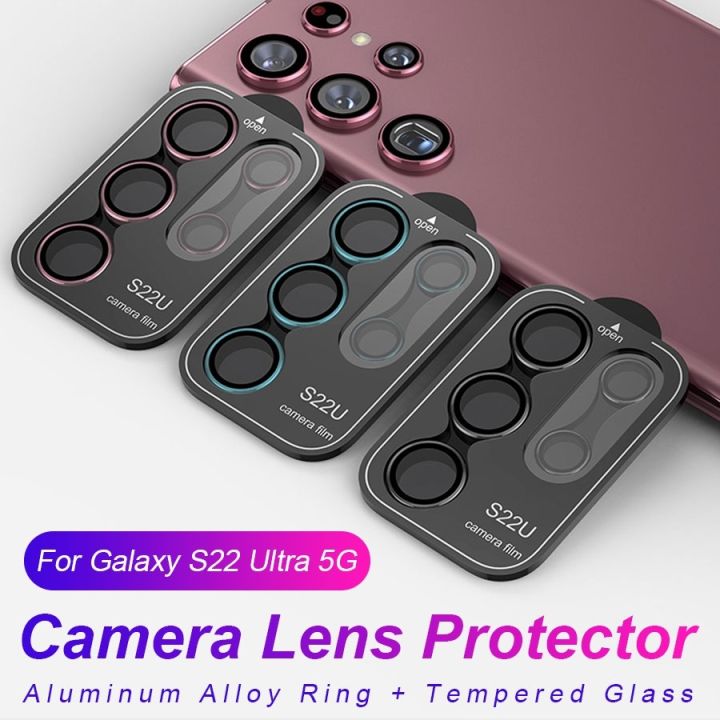 ตัวปกป้องกล้องถ่ายรูปโลหะอัลตร้า-s22-samsung-กาแล็คซี่พร้อมเลนส์คลุมทั้งหมดกระจกเทมเปอร์