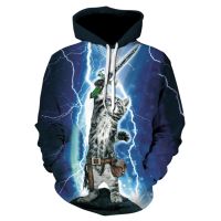 A new fashion woman animal print long sleeve casual sports hoodie thunderbolt lightning cat personality street wear hoodie 2020