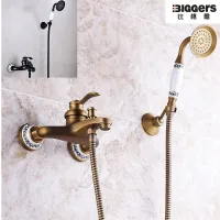 ชุดฝักบัวอาบน้ำทองแดงสีบรอนซ์แบบสำเร็จสีดำ Biggers พร้อมสายต่อฝักบัวเครื่องทำน้ำอุ่นเย็น