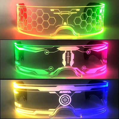 Acrylic LED Luminous Glasses Glow Party Glasses Neon Light Up Visor Eyeglasses DJ Bar Party Eyewear For Halloween Christmas