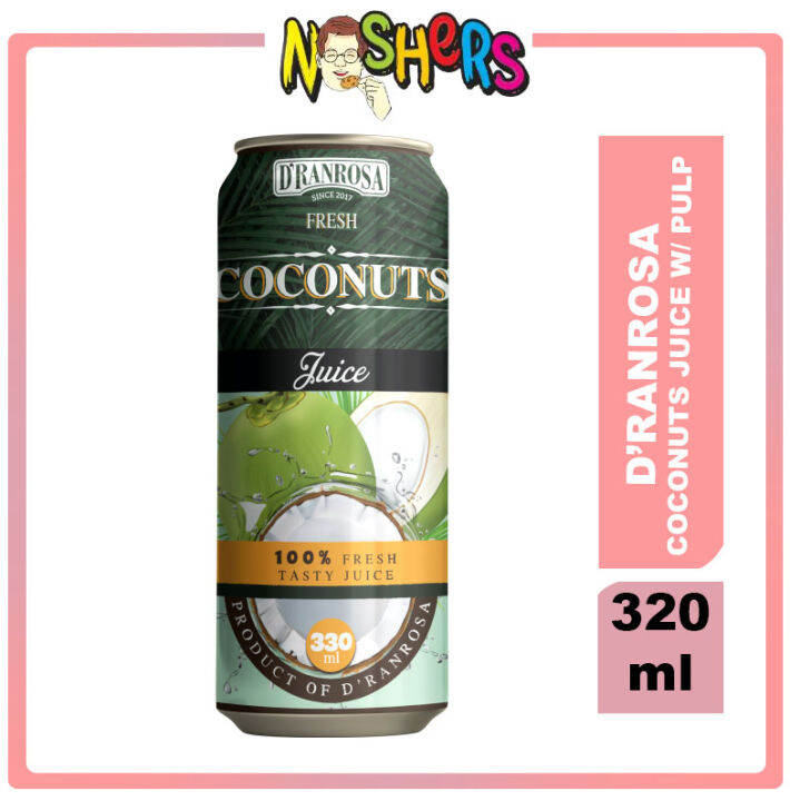 Noshers Dranrosa 100 Fresh Coconuts Juice with Pulp 320ml Vietnamese
