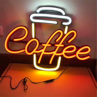 ป้ายไฟLED-coffee ป้ายไฟหน้าร้าน ป้ายไฟตัวอักษร ป้ายไฟร้านกาแฟ รูปแก้วกาแฟ ขนาด60x40cm