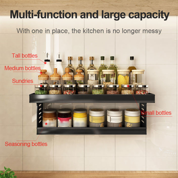 Kitchen Storage Shelf Wall-mounted Spice Racks Space Aluminum